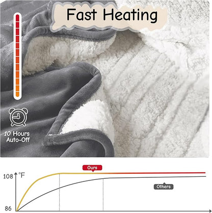 Electric Blanket Full Size 72"x84",Ultra-Soft Flannel Sherpa with 5 Heat Settings & a 10-Hour Adjustable Timer, Grey