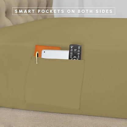 Elegant Comfort 8-Piece Pinch Pleated Comforter Set - All Season Complete Bed in a Bag, Includes 4pc Smart Sheet Set, Bed Skirt, Comforter, Matching Pillowcases and Shams, Twin/Twin XL, Khaki