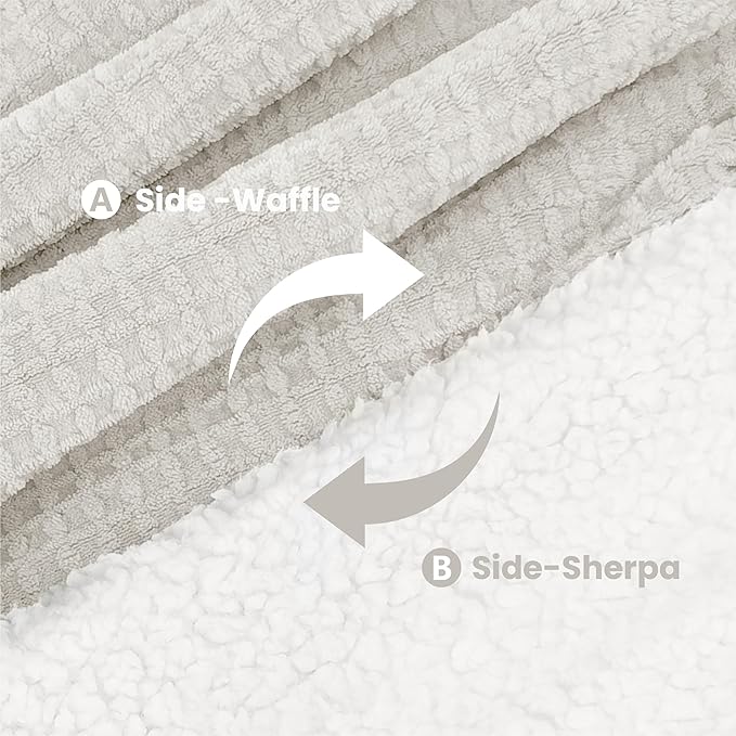 Heated Blanket Electric Throw Waffle, 50x60 Inches Sherpa Fleece Fast Heating Blanket 6 Heating Levels & 4 Hours Auto Off ETL Certification,Beige Throw