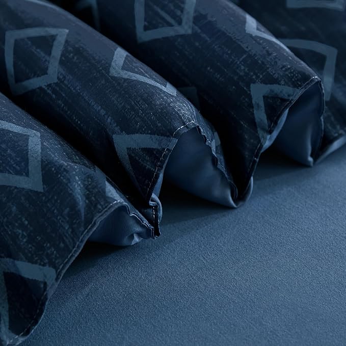 Cottolester King Comforter Set 7 Pieces Blue Boho Striped Bed in a Bag,Soft Microfiber Complete Bedding Sets