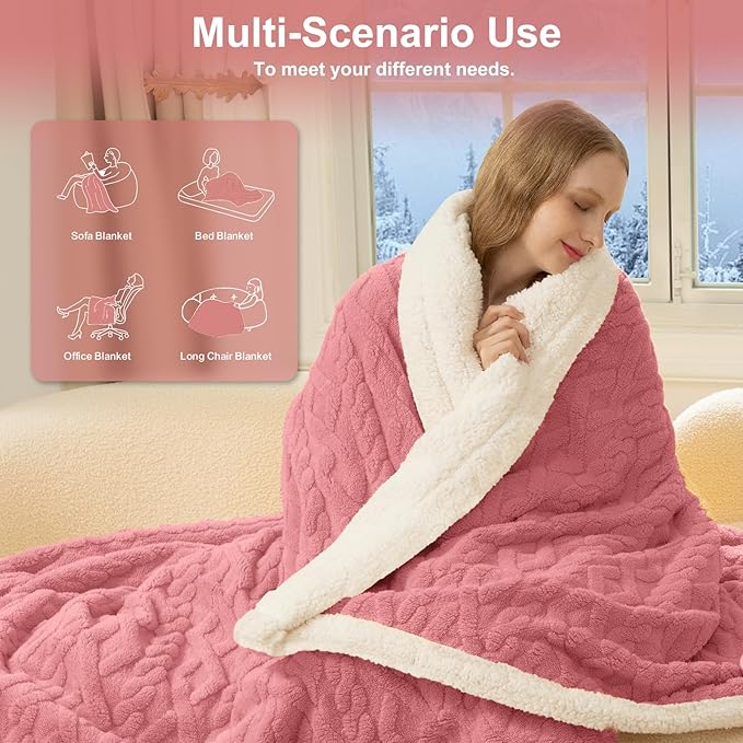 Electric Blanket King Size 100"X90" Pink - Soft Thick Warm Sherpa Heated Blanket for Winter with Dual Control, 5 Heating Levels & 10hrs Auto Off for Women, Overheating Protection for Bed
