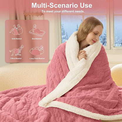 Electric Blanket King Size 100"X90" Pink - Soft Thick Warm Sherpa Heated Blanket for Winter with Dual Control, 5 Heating Levels & 10hrs Auto Off for Women, Overheating Protection for Bed
