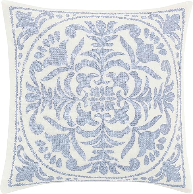 Laura Ashley Home - Throw Pillow with Envelope Closure, Elegant Home Decor for Bed or Sofa (Mila Blue, 18" x 18")