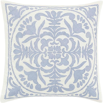 Laura Ashley Home - Throw Pillow with Envelope Closure, Elegant Home Decor for Bed or Sofa (Mila Blue, 18" x 18")