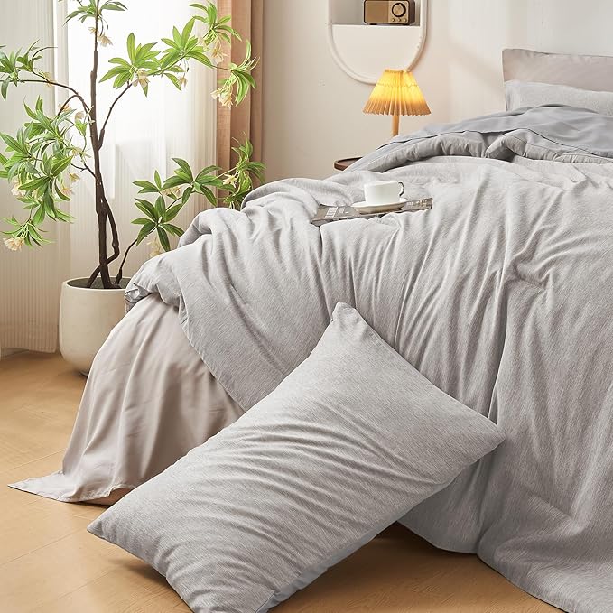 DECMAY Twin Comforter Set with Sheets, 5 Pieces Twin Comforter Set, Cationic Dyeing Bed in a Bag Bedding Set with Comforter, Flat Sheet, Fitted Sheet, Pillowcase and Pillow Sham (Twin, Grey) | twin comforter set, twin bedding set, twin bed set