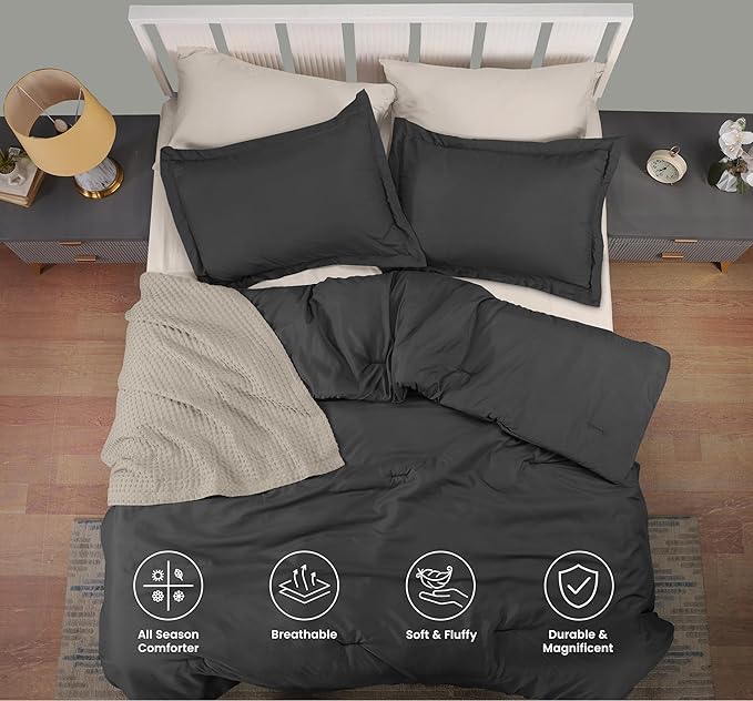 King Comforter Set 3 Piece Grey by Utopia Bedding, Comforters King Size, Bedding Comforters Sets, Down Alternative Soft Bed Set, 1 Comforter (90 x 102 inches) 2 Pillow Shams (20 x 36 inches)