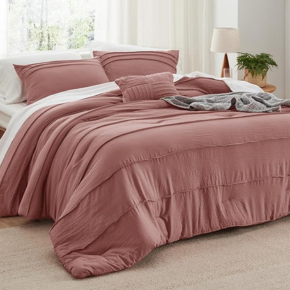 Bedsure King Comforter Set - 4 Pieces Pinch Pleat Bed Set, Dusty Pink Boho Bedding for All Season, 1 Soft Comforter, 2 Pillowcases, 1 Decorative Pillow