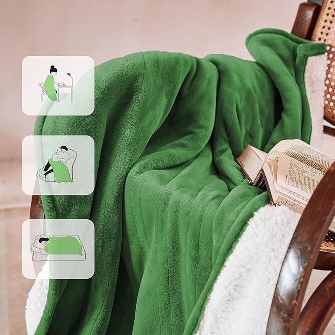 Heated Blanket 50''x60''-Soft and Comfortable Electric Throw,5 Heat Settings and 3H Auto Shut-Off Heating Blanket ETL&FCC Certification Machine Washable (Green)