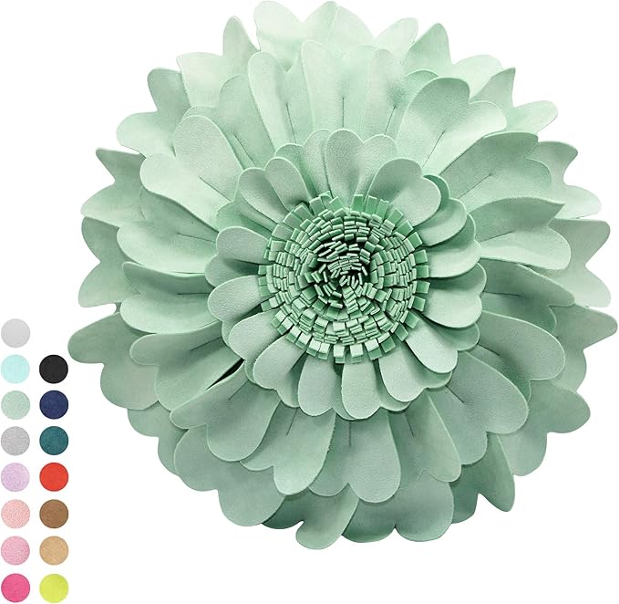 Contempo Lifestyles Flower Pillow – Decorative Pillow 3D Round Throw Pillows for Home Décor – Handmade Sweetheart Flower Pillow for Bed & Couch-Sunflower Pillow - 13 Inch Mint
