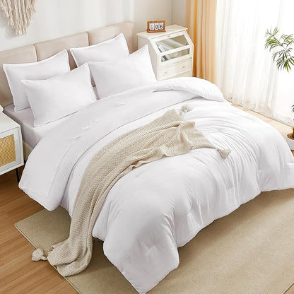 Litanika Twin XL Comforter Set White - 5 Pieces Twin Extra Long Bed in a Bag for College Dorm, All Season Bedding Set for Girls and Boys, Soft Bed Set with Comforter, Sheets, Pillowcase & Sham