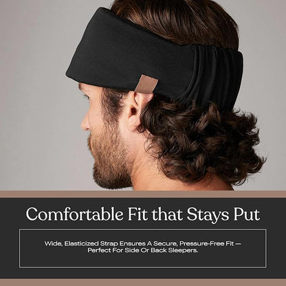 Lunya Washable Silk Sleeping Mask - Thermoregulating Mulberry Silk, Light Blocking and Comfortable Fit – Sleep Mask for Women and Men with Box - Immersed Black - Large