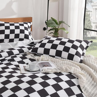 Andency Checkered Comforter Twin(66x90Inch), Black White Plaid Gingham Buffalo Grid Bedding Comforter Sets for Boys Kids Teens, 2 Pieces Lightweight Microfiber Geometric Preppy Bed Set