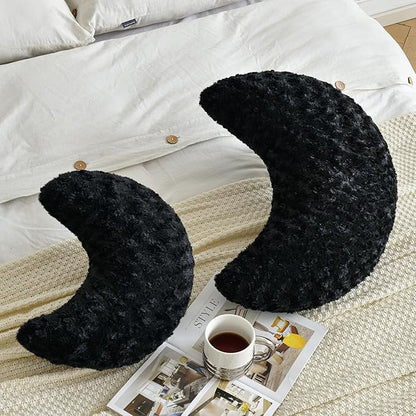 Moon Shaped Pillow with Soft Faux Fur for Couch, Bed, Sofa - Cute Half Moon Pillows with Room Decor for Bedroom, Living Room (14.9 Inches, Black)
