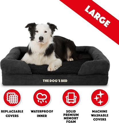 The Dog’s Bed Orthopedic Memory Foam Dog Bed with Bolsters, Plush Fabric, Black Plush, L