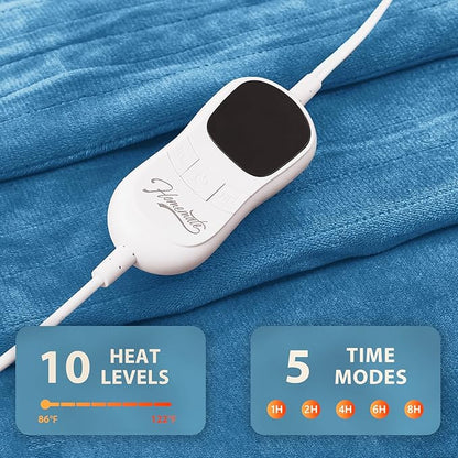 Homemate Electric Heated Blanket Queen Size - 84"x90" Heating Blanket Queen Size Dual Control 1/2/4/6/8 Hours Auto-Off 10 Heat Level Over-Heat Protection Flannel Sherpa ETL Certification