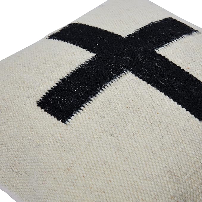 Creative Co-Op Swiss Cross Cotton Wool Throw Pillow, Cream