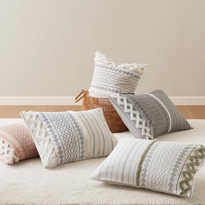 INK+IVY Imani 100% Cotton Duvet Mid Century Modern Design, All Season Comforter Cover Bedding Set, Matching Shams, King/Cal King, Ivory Chenille Tufted Accent 3 Piece