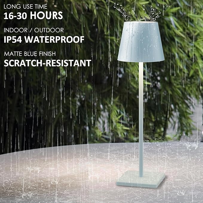 4 Packs Rechargeable LED Table Lamp,6000mAh Outdoor Cordless Desk Lamp Waterproof Portable, Stepless Dimmable Lamps for Restaurant/Bedroom/Outdoor (Blue)