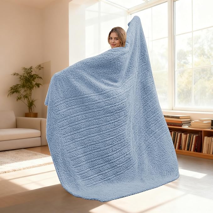 Electric Heated Blanket Full Size 72"×84" with 9 Heating Levels & 1-10Hs Auto Off，Double Sided Plush Sherpa, Energy Efficient, Machine Washable, for Couch & Bed, Light Blue