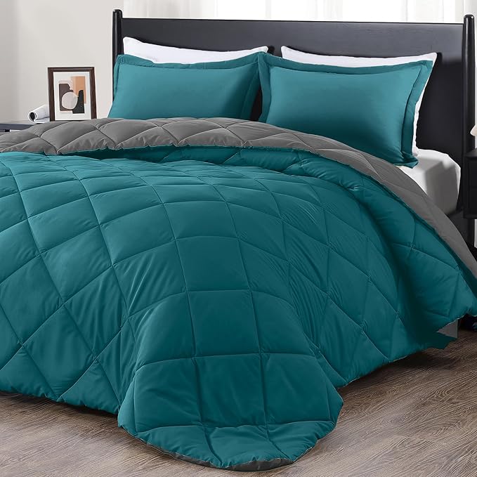 downluxe King Size Comforter Set - Ocean and Grey King Comforter, Soft Bedding Sets for All Seasons -3 Pieces - 1 Comforter (104"x92") and 2 Pillow Shams(20"x36")