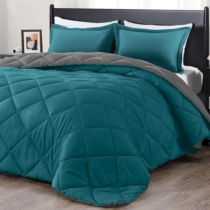 downluxe Twin Comforter Set - Ocean and Grey Twin Comforter, Soft Bedding Sets for All Seasons -2 Pieces - 1 Comforter (66"x92") and 1 Pillow Sham(20"x26")