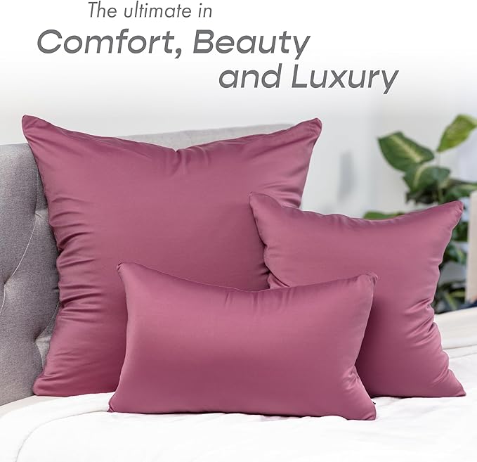 PILLOWY 22x22 Throw Pillowcase (Cover Only) -85/15 Nylon, Spandex -Luxurious, Silky, Stretchy & Soft - 1Pcs Solid Color -A Perfect Choice for Couch Chairs Sofa Bed Adult/Kids Bedroom, Burgundy-Merlot