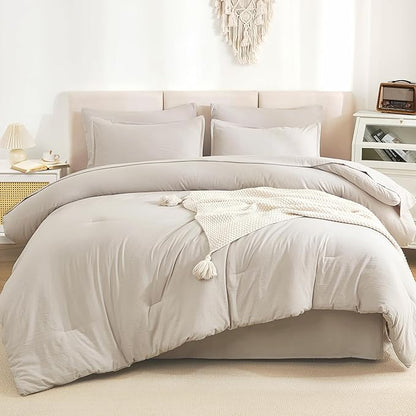Litanika California King Comforter Set Linen - 7 Pieces Bed in a Bag Cal King Bedding Comforter Sets, Plain Lightweight Bed Set with Comforter, Sheets, Pillowcases & Shams