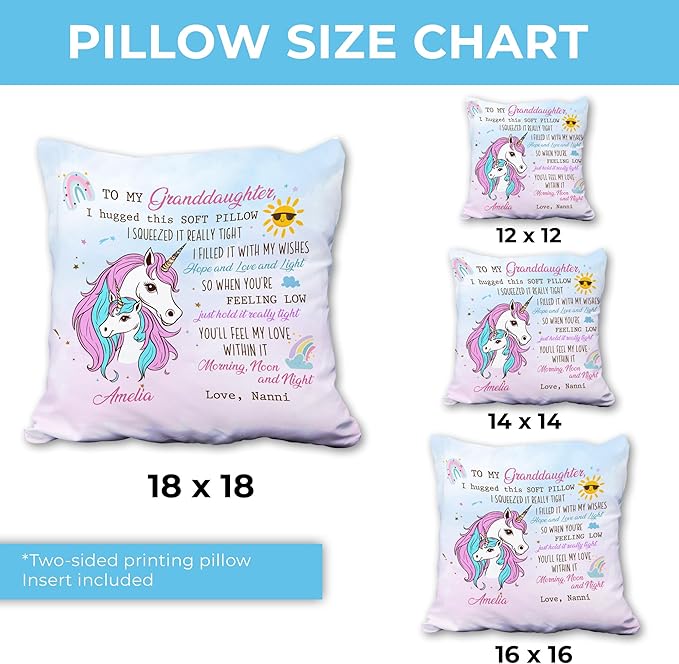 Hyturtle Personalized Granddaughter Throw Pillow (Insert Included) Gifts from Grandma - Birthday Graduation Gifts for Granddaughter -Unicorn Custom Name Sofa Couch Cushion Home Decor Pillow