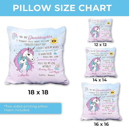 Hyturtle Personalized Granddaughter Throw Pillow (Insert Included) Gifts from Grandma - Birthday Graduation Gifts for Granddaughter -Unicorn Custom Name Sofa Couch Cushion Home Decor Pillow