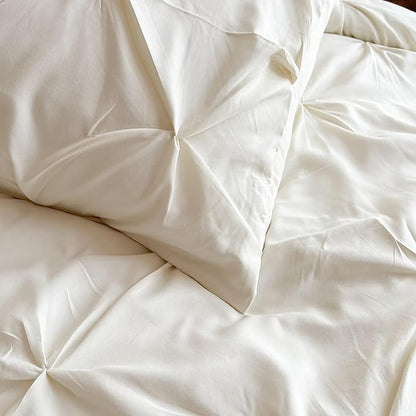 Maple&Stone Cream Queen Comforter Set, 7 Pieces Off White Comforter, Pintuck Bedding with Comforter, Sheets, Pillowcases & Shams - Cream