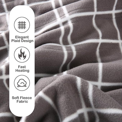 Electric Heated Blanket Full Size 72"x84",Whit 10 Hs Auto Off & 4 Heating Levels, Soft Fleece for Bed, Machine Washable, Gifts for Family-Plaid Pattern, Light Gray