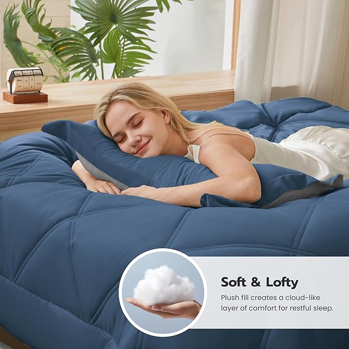 Joiedomi Twin Comforter Set with Sheets Navy Blue, 5 Pieces Twin Bedding Sets with 1 Down Alternative Comforter, 1 Flat Sheet, 1 Fitted Sheet, 1 Pillowcase and 1 Pillow Sham, Bed in a Bag All Seasons