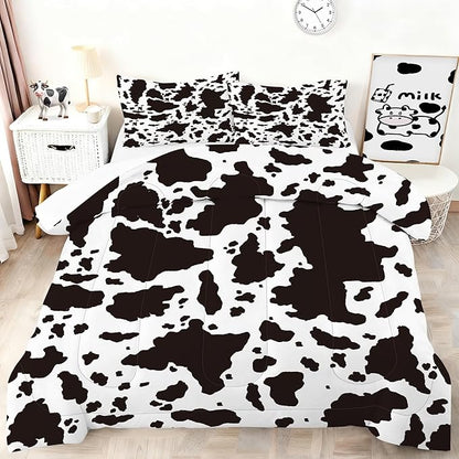 Kids Cow Print Comforter Set Twin Size Microfiber Cartoon Milk Cute Cartoon Bedding Set for Kids Teens Boys Girls Cow Print Farmhouse Bed Set Ultra Soft Bedding Set for All Seasons