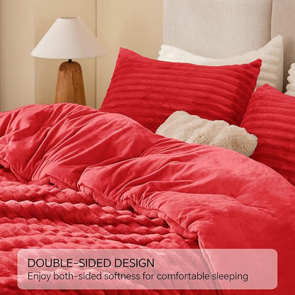 BEDELITE Fleece King Comforter Set -Super Soft & Warm Fluffy Red Bedding, Luxury Fuzzy Heavy Bed Set for Winter with 2 Pillow Cases