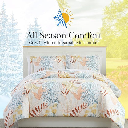 Southshore Fine Living, Inc. 3-Piece King/California King Size Comforter Set with 2 Quilted Pillow Shams, Cozy Microfiber, Down Alternative King Bedspread, King/California Size, Tropical Leaf Cream