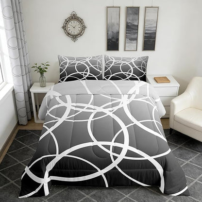Castle Fairy Circle Comforter Set,Gray Gradient Bedding Set for Girls Women,Adults Abstract Stripes Comforter,Modern Style Quilted Duvet Set Bedroom Collection Twin Size 2Pcs
