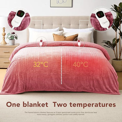 Homemate Electric Heated Blanket King Size - 100"x90" Heating Blanket King Size Dual Control 1/2/4/6/8 Hours Auto-Off 10 Heat Level Over-Heat Protection Soft Flannel Sherpa ETL Certification