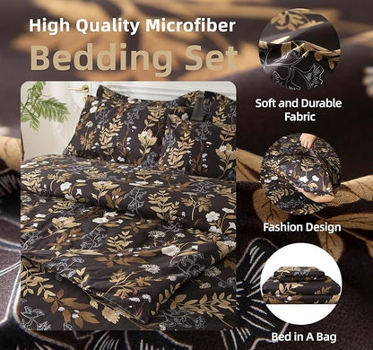SDY 7PCS Dark Floral Comforter and Sheet Set Queen Size, Black Flower Bedding Setfor Girl/Women Gift Includes 1*Comforter,1* Flat Sheet, 1*Fitted Sheet,2*Pillowcases and 2*PillowcaseShams