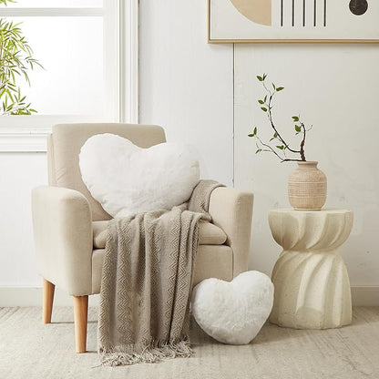 YRXRUS Valentines Heart Pillows, Love Heart Shaped Pillow, White Cute Heart Pillow for Gifts, Shaped Throw Pillows for Her, Kids, Women, Girls Home Decoration, Faux Rabbit Fur 10X11 Inch