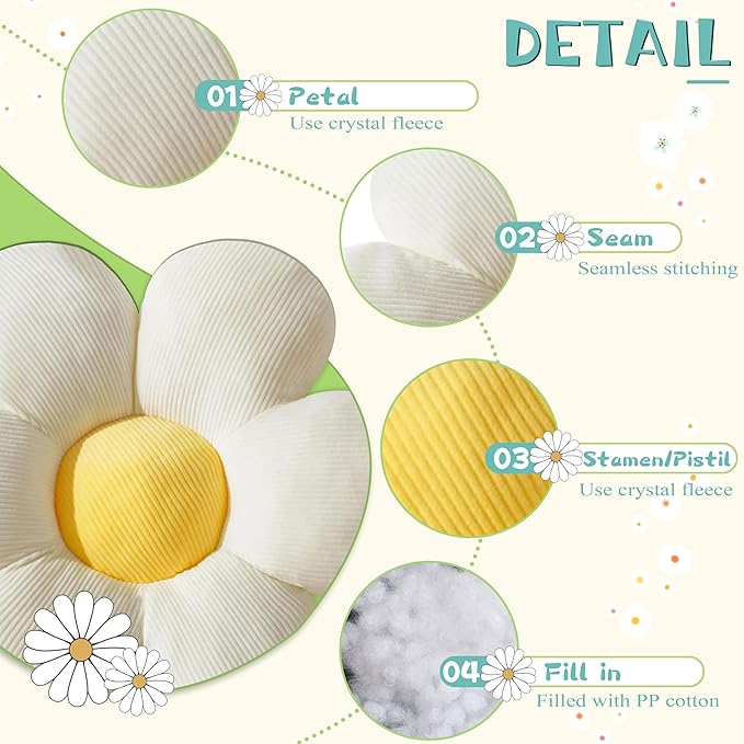 White Flower Pillow 20 inch Daisy Flower Shaped Pillow Aesthetic Decor Soft Plush Pillows Floor Seat Cushion Pillows for Sofa Bed Chair Couch