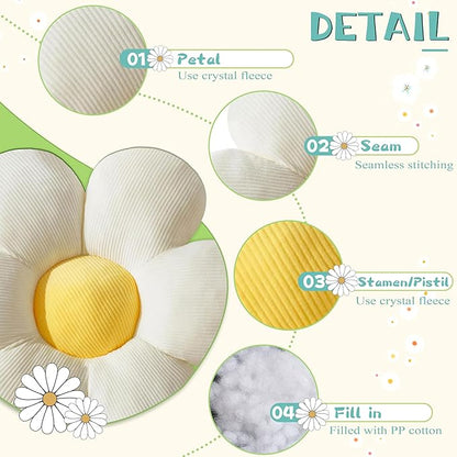 White Flower Pillow 20 inch Daisy Flower Shaped Pillow Aesthetic Decor Soft Plush Pillows Floor Seat Cushion Pillows for Sofa Bed Chair Couch