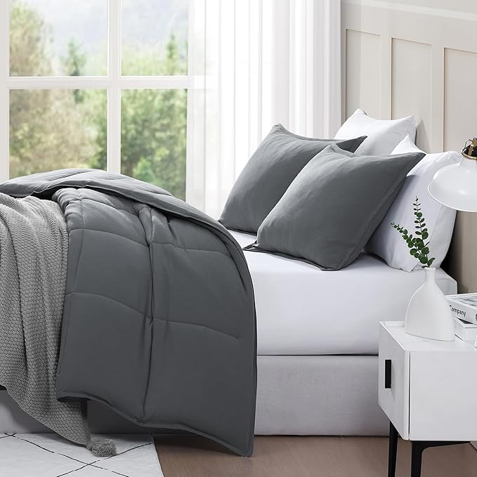 Casa Platino Comforter Queen Bed Set- Cozy Queen Comforter Set - Ultra Soft & Breathable Pre-Washed 100% Hydro-Brushed Queen Bedding Sets - Super Soft & Cozy Bedding Comforter Set Queen Size- Charocal