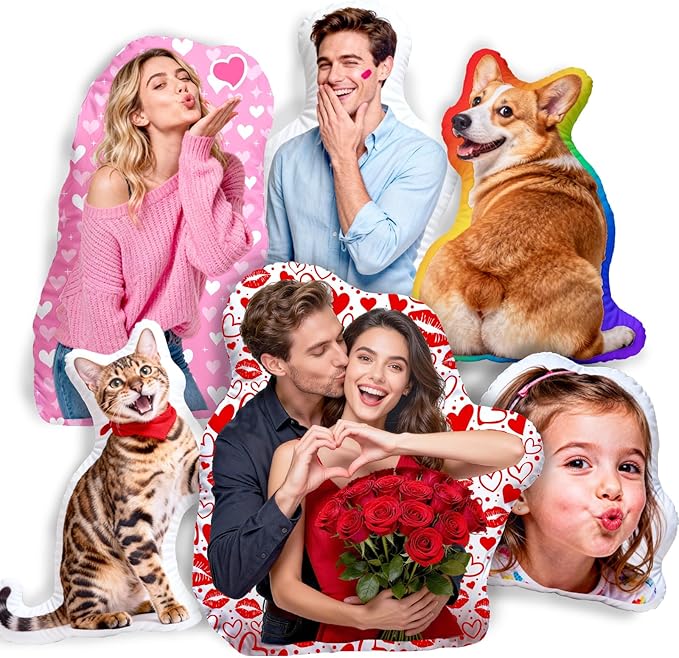 Custom Pillow with Picture & Text, Valentines Day Gifts for Boyfriend, 3D Personalized Head Face Pillows, Custom Stuffed Photo Pillow, Birthday Anniversary Funny Gift for Couple Friend Family (Shaped)