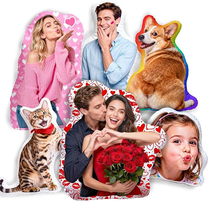 Custom Pillow with Picture & Text, Valentines Day Gifts for Boyfriend, 3D Personalized Head Face Pillows, Custom Stuffed Photo Pillow, Birthday Anniversary Funny Gift for Couple Friend Family (Shaped)