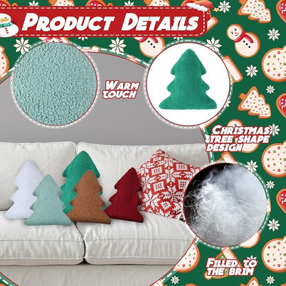 Cumule 5 Pcs Christmas Throw Pillows Cute Xmas Tree Shaped Plush Pillow for Christmas Winter Holiday Party Outdoor Bedroom Cushion Decoration