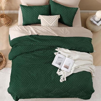 Andency Dark Emerald Green California King Comforter Set, 3 Pieces Boho Tufted Cal King Bedding Set & Collections, Forest Green Oversized Soft Lightweight Bed Set (104x96In, 2 Pillowcases)