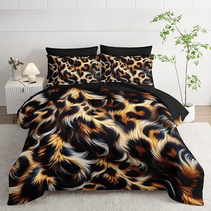 7 Piece Leopard/Cheetah Zebra Print King Size Comforter and Sheets Set，Leopard Print Bedding Set King，(1 Comforter, 1 Flat Sheet, 1 Fitted Sheet, 2 Pillowcase and 2 Pillow Sham)