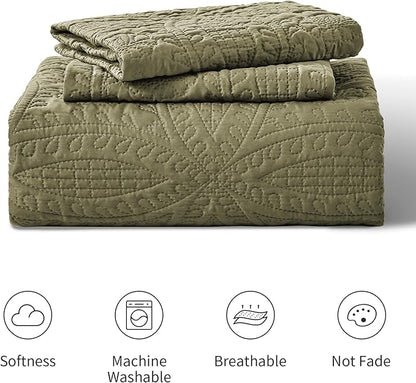 Love's cabin King Size Quilt Bedding Set Green Bedspreads - Bed Summer Lightweight Bedspread Comforter - Coin Pattern Bedding Coverlet for All Season - 3 Pieces (1 Quilt, 2 Pillow Shams)