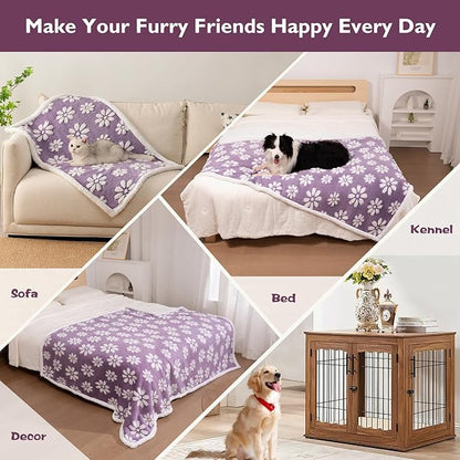 Waterproof Blanket for Dog Cat or Adult, Cute 3D Textured Flower Dog Blanket for Bed Couch Sofa, Soft Liquid Pee Proof Pet Furniture Protector, 60"x80", Purple