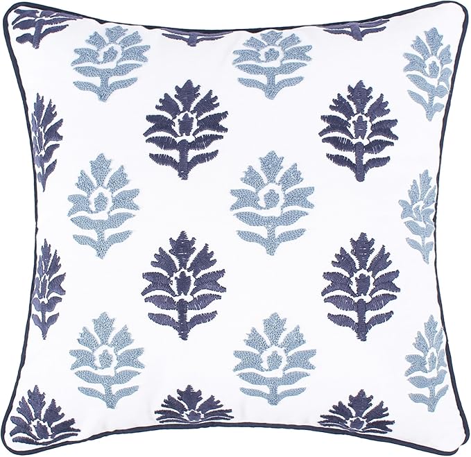 Levtex Home - Aditya - Decorative Pillow (18 x 18in.) - Medallion - White, Navy and Blue